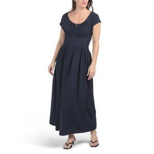 MAX STUDIO Navy Keyhole Short Sleeve Maxi Dress